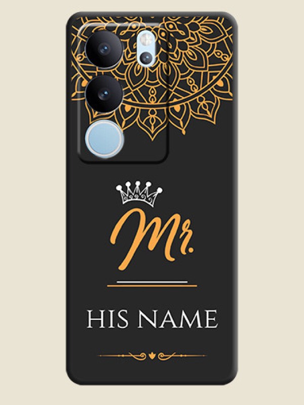 Custom Mr Name with Floral Design On Space Black Custom Soft Matte Mobile Back Cover - Vivo V29 5G - alternate view