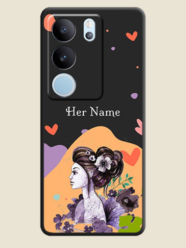 Custom Namecase For Her With Fancy Lady Image On Space Black Custom Soft Matte Mobile Back Cover - Vivo V29 5G - alternate view