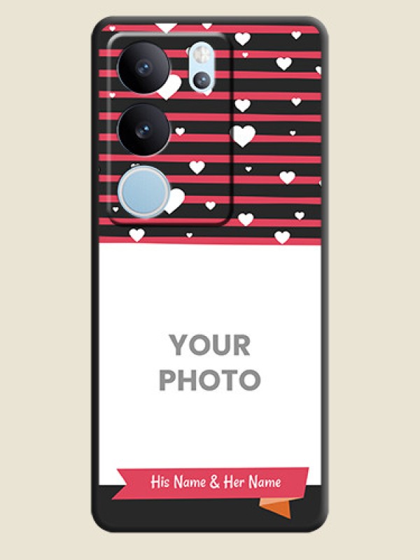 Custom White Color Love Symbols with Pink Lines Pattern On Space Black Custom Soft Matte Mobile Back Cover - Vivo V29 Pro 5G - alternate view