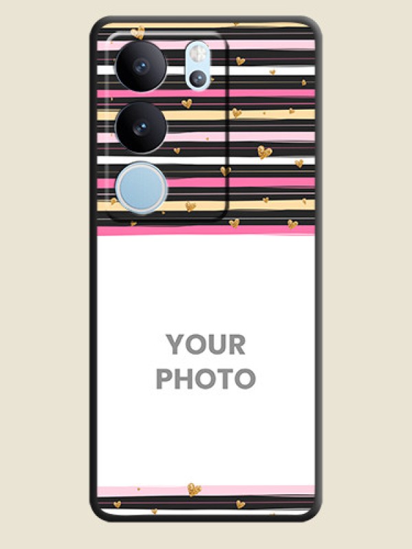 Custom Multicolor Lines and Golden Love Symbols Design on Photo On Space Black Custom Soft Matte Mobile Back Cover - Vivo V29 Pro 5G - alternate view