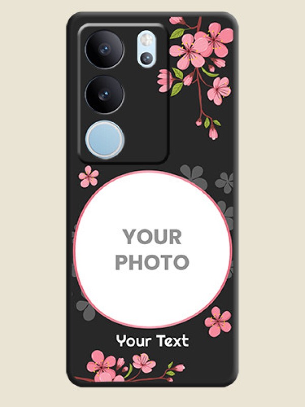 Custom Round Image with Pink Color Floral Design on Photo On Space Black Custom Soft Matte Mobile Back Cover - Vivo V29 Pro 5G - alternate view