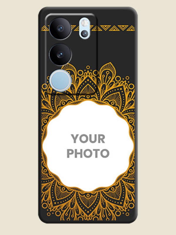 Custom Round Image with Floral Design On Space Black Custom Soft Matte Mobile Back Cover - Vivo V29 Pro 5G - alternate view
