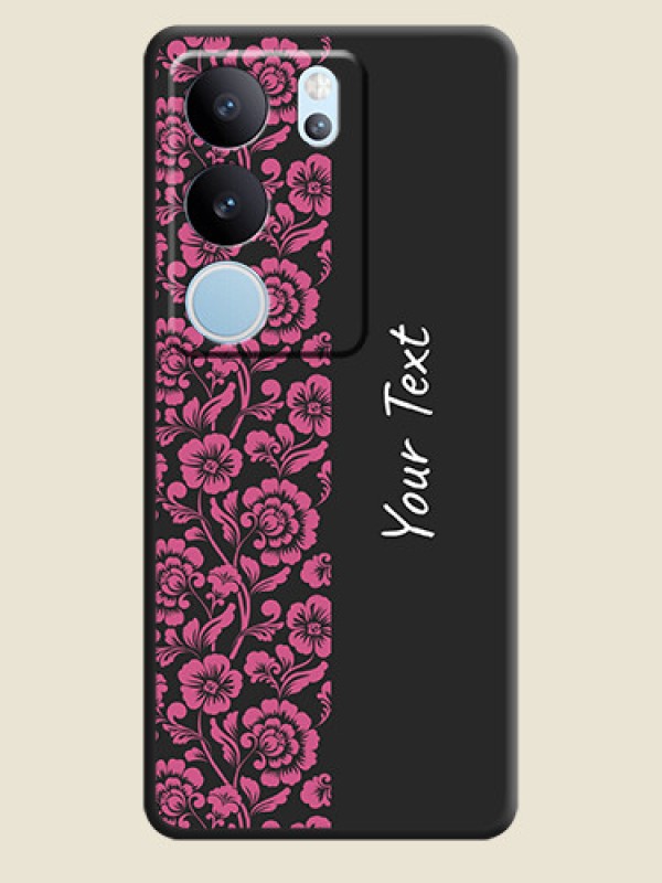 Custom Pink Floral Pattern Design With Custom Text On Space Black Custom Soft Matte Mobile Back Cover - Vivo V29 Pro 5G - alternate view