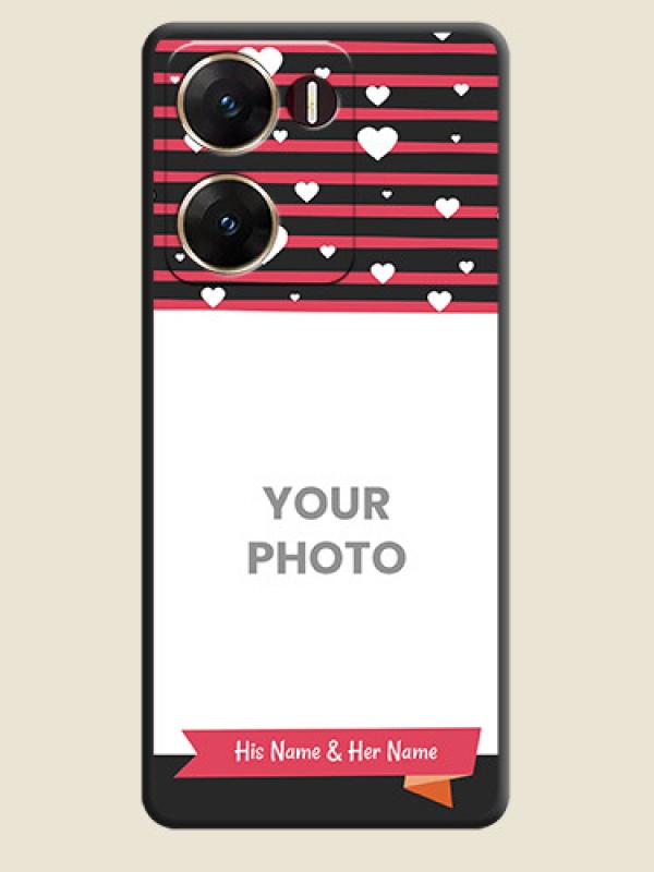 Custom White Color Love Symbols with Pink Lines Pattern On Space Black Custom Soft Matte Mobile Back Cover - Vivo V29E 5G - alternate view