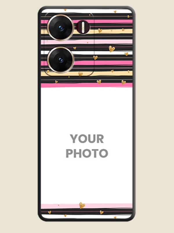 Custom Multicolor Lines and Golden Love Symbols Design on Photo On Space Black Custom Soft Matte Mobile Back Cover - Vivo V29E 5G - alternate view