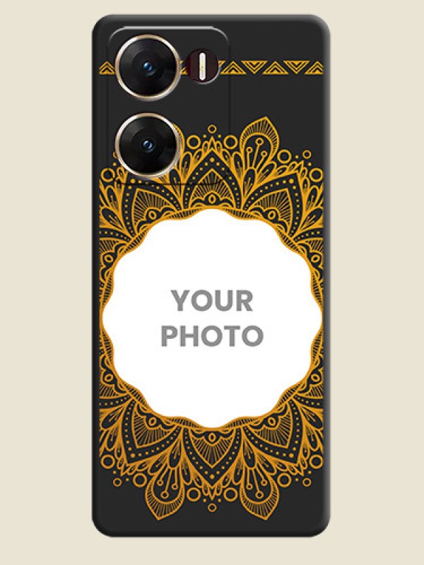 Custom Round Image with Floral Design On Space Black Custom Soft Matte Mobile Back Cover - Vivo V29E 5G - alternate view