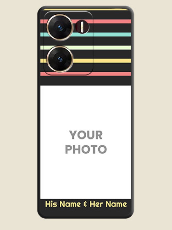 Custom Color Stripes with Photo and Text on Photo  On Space Black Custom Soft Matte Mobile Back Cover - Vivo V29E 5G - alternate view