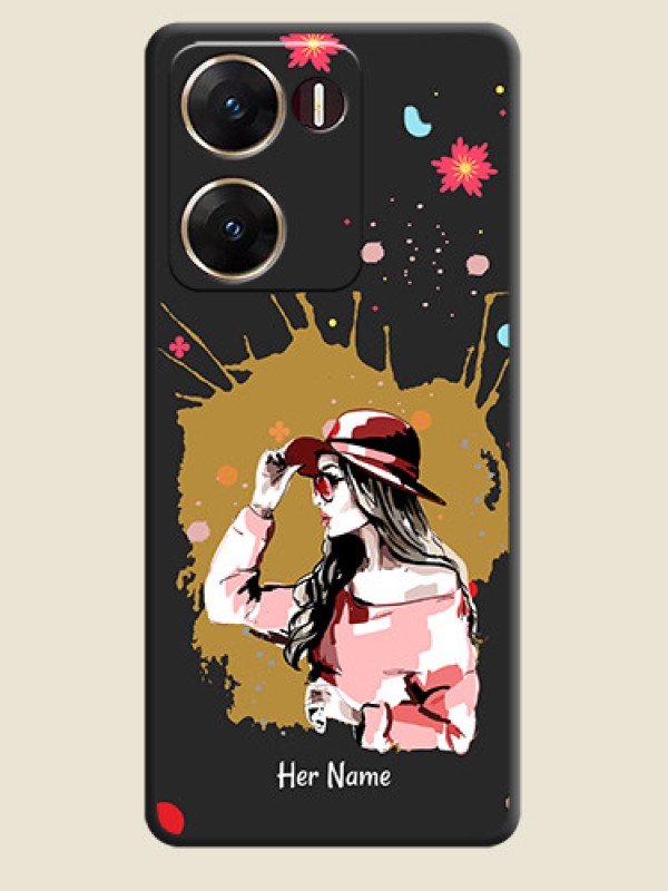 Custom Mordern Lady With Color Splash Background With Custom Text On Space Black Custom Soft Matte Mobile Back Cover - Vivo V29E 5G - alternate view