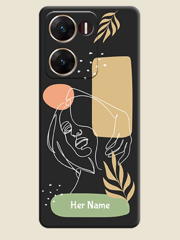 Custom Custom Text With Line Art Of Women & Leaves Design On Space Black Custom Soft Matte Mobile Back Cover - Vivo V29E 5G - alternate view
