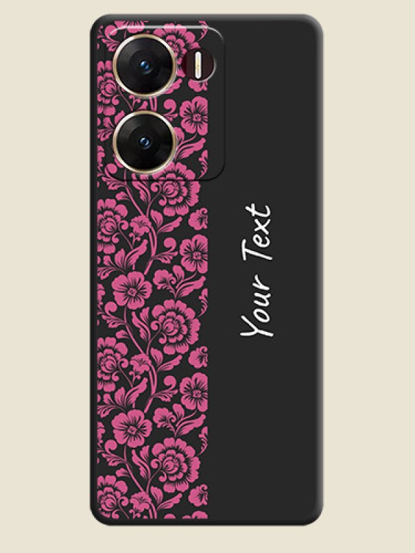 Custom Pink Floral Pattern Design With Custom Text On Space Black Custom Soft Matte Mobile Back Cover - Vivo V29E 5G - alternate view