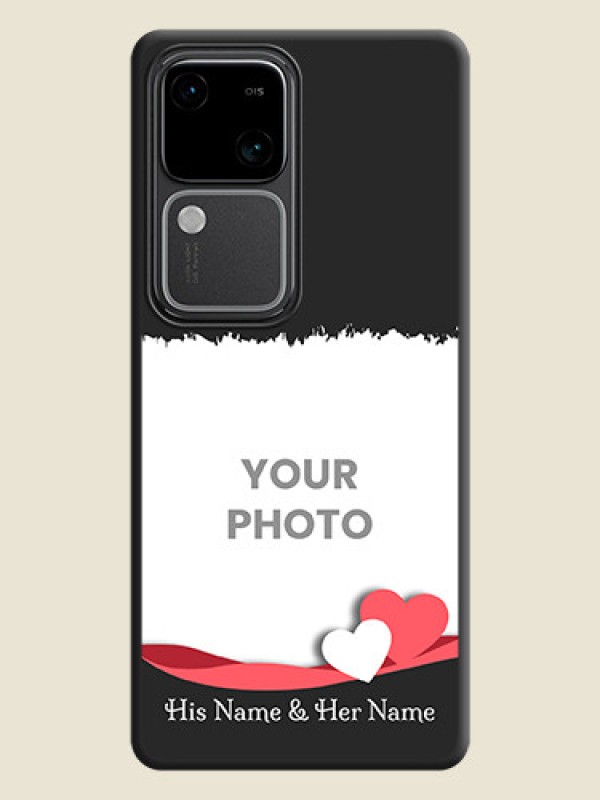 Custom Pink Color Love Shaped Ribbon Design with Text on Space Black Custom Soft Matte Phone Back Cover - Vivo V30 5G - alternate view