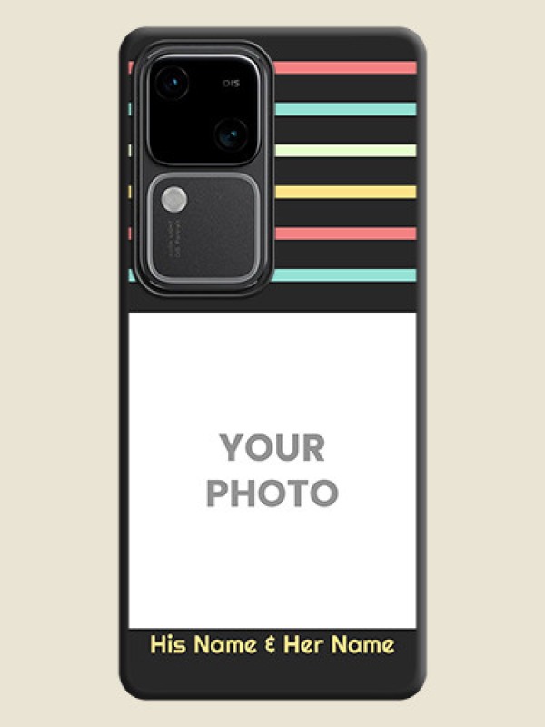 Custom Color Stripes with Photo and Text - Photo on Space Black Soft Matte Mobile Case - Vivo V30 5G - alternate view