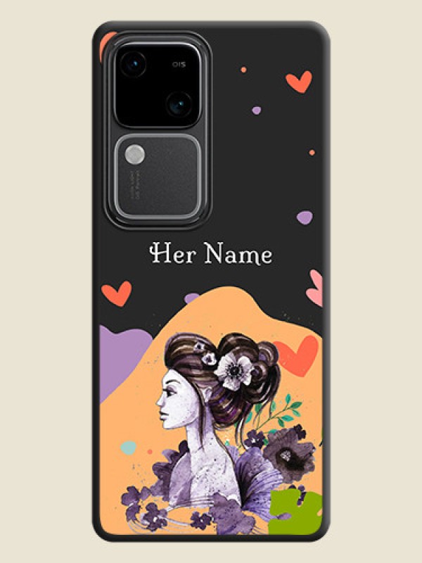 Custom Namecase For Her With Fancy Lady Image On Space Black Personalized Soft Matte Phone Covers - Vivo V30 5G - alternate view