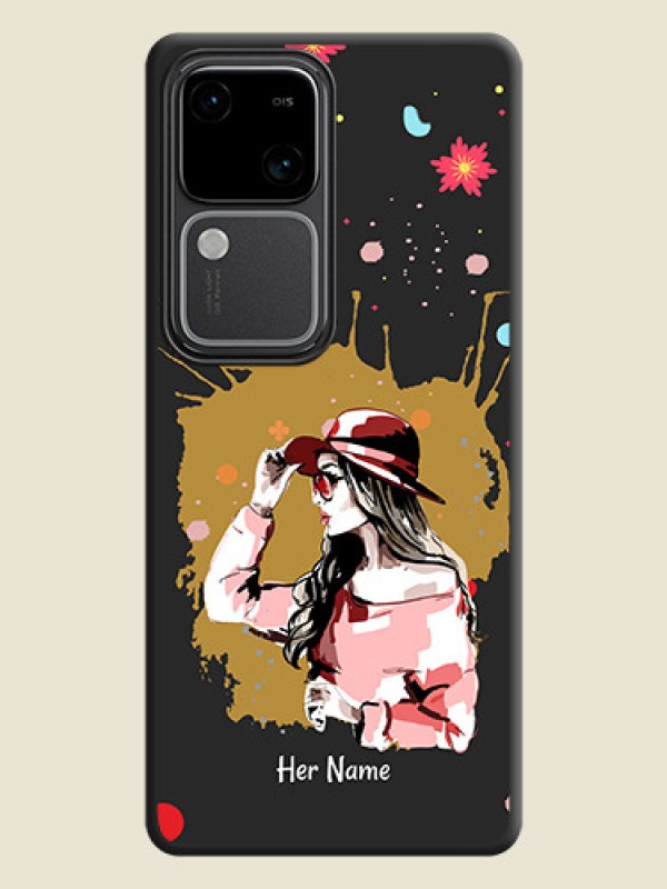Custom Mordern Lady With Color Splash Background With Custom Text On Space Black Personalized Soft Matte Phone Covers - Vivo V30 5G - alternate view