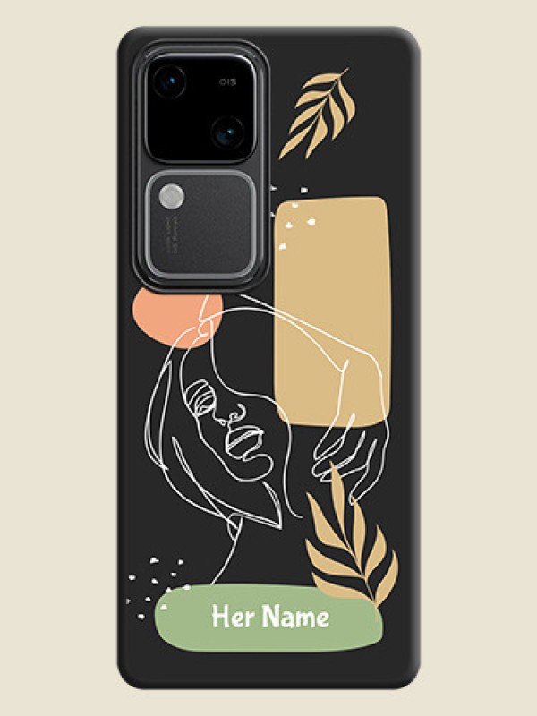 Custom Custom Text With Line Art Of Women & Leaves Design On Space Black Personalized Soft Matte Phone Covers - Vivo V30 5G - alternate view