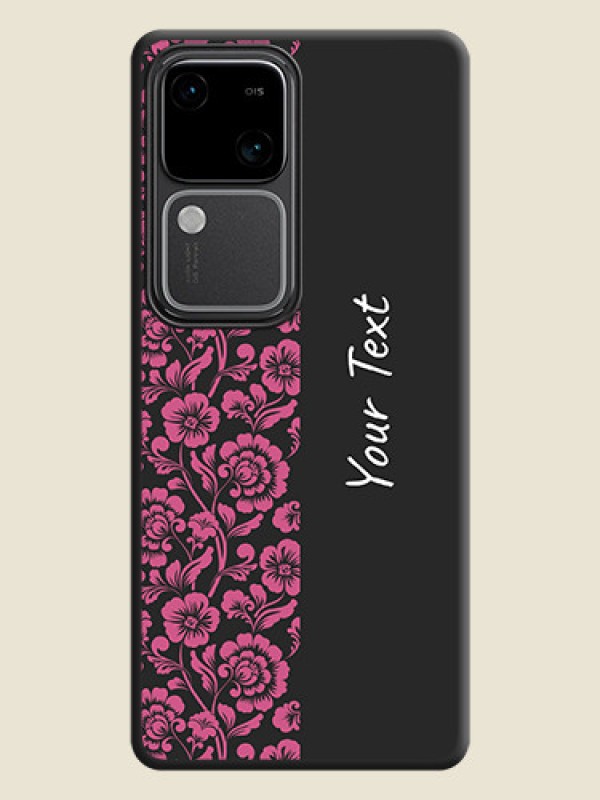 Custom Pink Floral Pattern Design With Custom Text On Space Black Personalized Soft Matte Phone Covers - Vivo V30 5G - alternate view