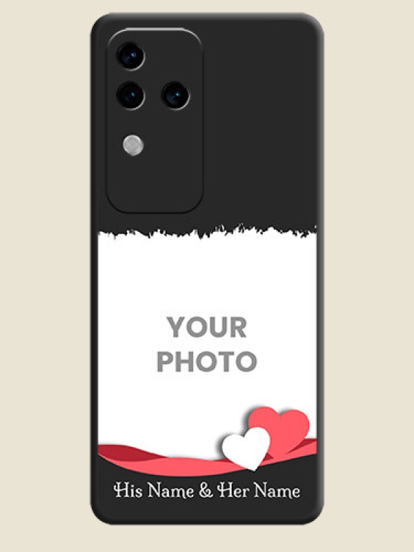 Custom Pink Color Love Shaped Ribbon Design with Text on Space Black Custom Soft Matte Phone Back Cover - Vivo V30 Pro 5G - alternate view