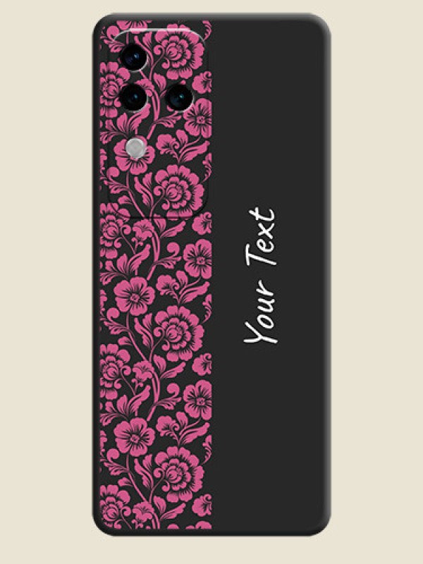 Custom Pink Floral Pattern Design With Custom Text On Space Black Personalized Soft Matte Phone Covers - Vivo V30 Pro 5G - alternate view
