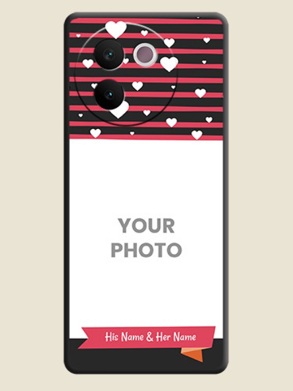 Custom White Color Love Symbols with Pink Lines Pattern On Space Black Custom Soft Matte Mobile Back Cover - Vivo V30e 5G - alternate view