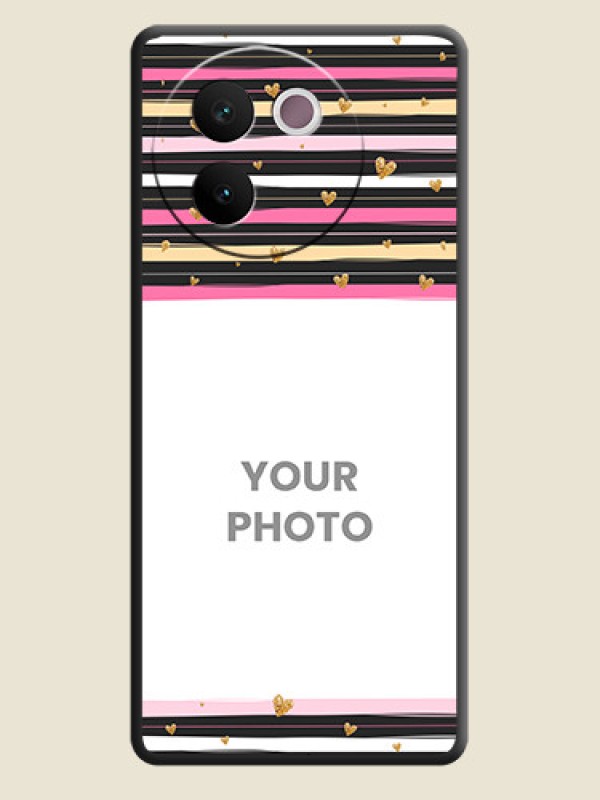 Custom Multicolor Lines and Golden Love Symbols Design on Photo On Space Black Custom Soft Matte Mobile Back Cover - Vivo V30e 5G - alternate view