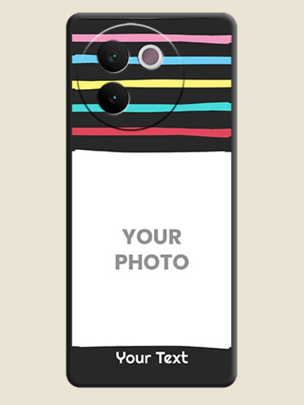 Custom Multicolor Lines with Image On Space Black Custom Soft Matte Mobile Back Cover - Vivo V30e 5G - alternate view
