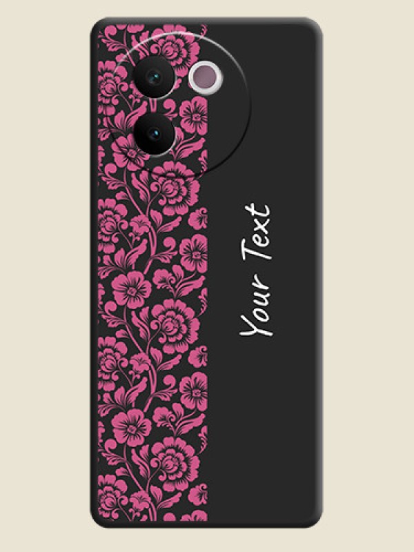 Custom Pink Floral Pattern Design With Custom Text On Space Black Custom Soft Matte Mobile Back Cover - Vivo V30e 5G - alternate view