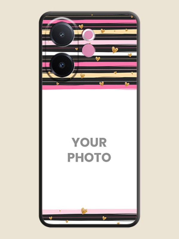 Custom Multicolor Lines and Golden Love Symbols Design on Photo On Space Black Custom Soft Matte Mobile Back Cover - Vivo V60e 5G - alternate view