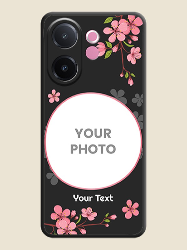 Custom Round Image with Pink Color Floral Design on Photo On Space Black Custom Soft Matte Mobile Back Cover - Vivo V60e 5G - alternate view