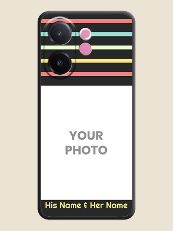 Custom Color Stripes with Photo and Text on Photo On Space Black Custom Soft Matte Mobile Back Cover - Vivo V60e 5G - alternate view