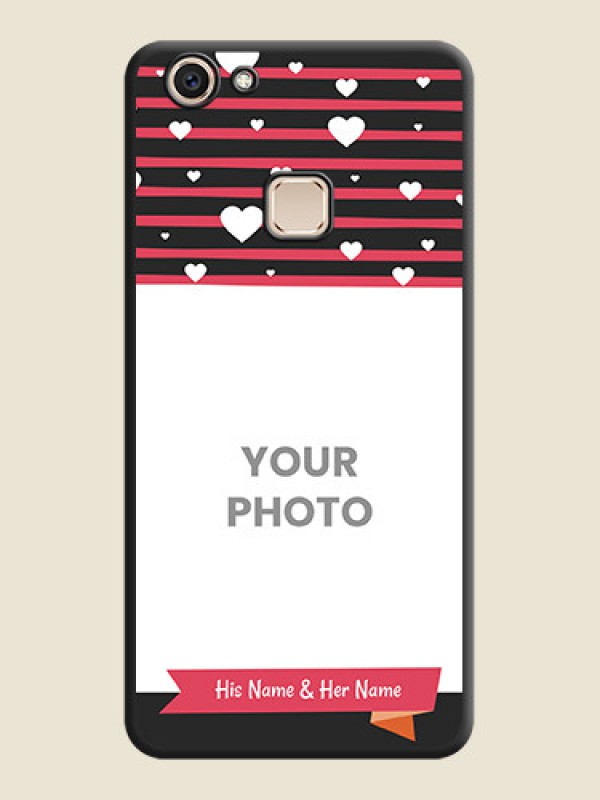 Custom White Color Love Symbols with Pink Lines Pattern On Space Black Custom Soft Matte Mobile Back Cover - Vivo V7 Plus - alternate view