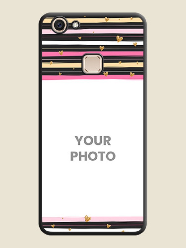 Custom Multicolor Lines and Golden Love Symbols Design on Photo On Space Black Custom Soft Matte Mobile Back Cover - Vivo V7 Plus - alternate view