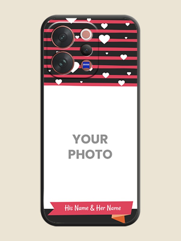 Custom White Color Love Symbols with Pink Lines Pattern On Space Black Custom Soft Matte Mobile Back Cover - Vivo V70 5G - alternate view