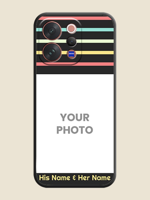 Custom Color Stripes with Photo and Text on Photo On Space Black Custom Soft Matte Mobile Back Cover - Vivo V70 5G - alternate view