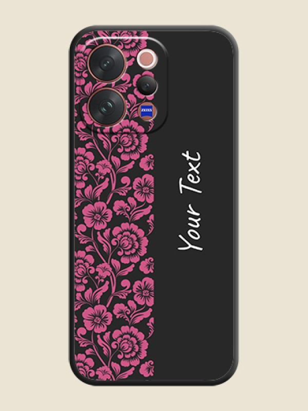 Custom Pink Floral Pattern Design With Custom Text On Space Black Custom Soft Matte Mobile Back Cover - Vivo V70 5G - alternate view