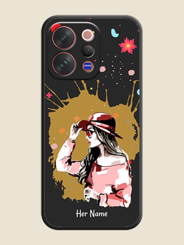 Custom Mordern Lady With Color Splash Background With Custom Text On Space Black Custom Soft Matte Mobile Back Cover - Vivo V70 Elite 5G - alternate view