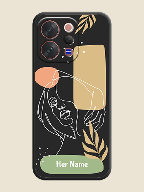 Custom Custom Text With Line Art Of Women & Leaves Design On Space Black Custom Soft Matte Mobile Back Cover - Vivo V70 Elite 5G - alternate view
