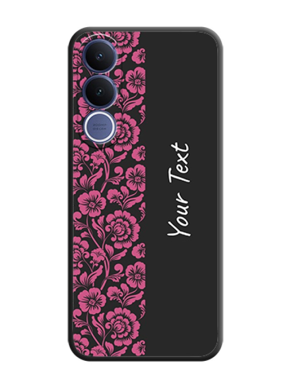 Custom Pink Floral Pattern Design With Custom Text On Space Black Custom Soft Matte Mobile Back Cover - Vivo V70 Fe 5G - alternate view