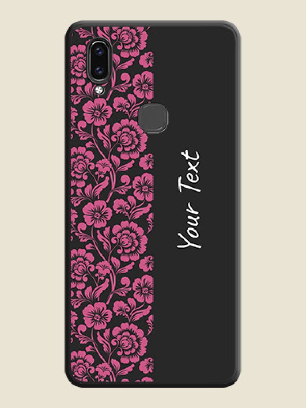 Custom Pink Floral Pattern Design With Custom Text On Space Black Personalized Soft Matte Phone Covers -Vivo V9 - alternate view