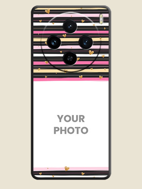 Custom Multicolor Lines and Golden Love Symbols Design - Photo on Space Black Soft Matte Mobile Cover - Vivo X100 5G - alternate view