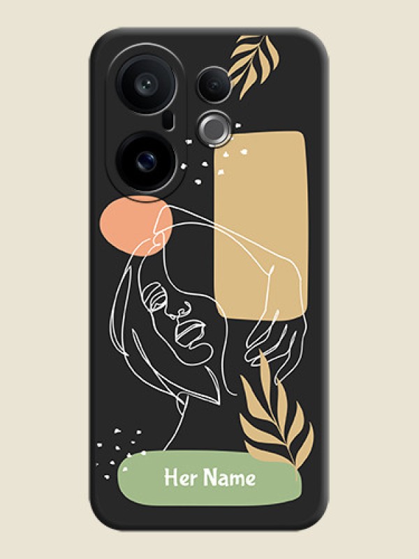 Custom Custom Text With Line Art Of Women & Leaves Design On Space Black Custom Soft Matte Mobile Back Cover - Vivo X200 FE 5G - alternate view