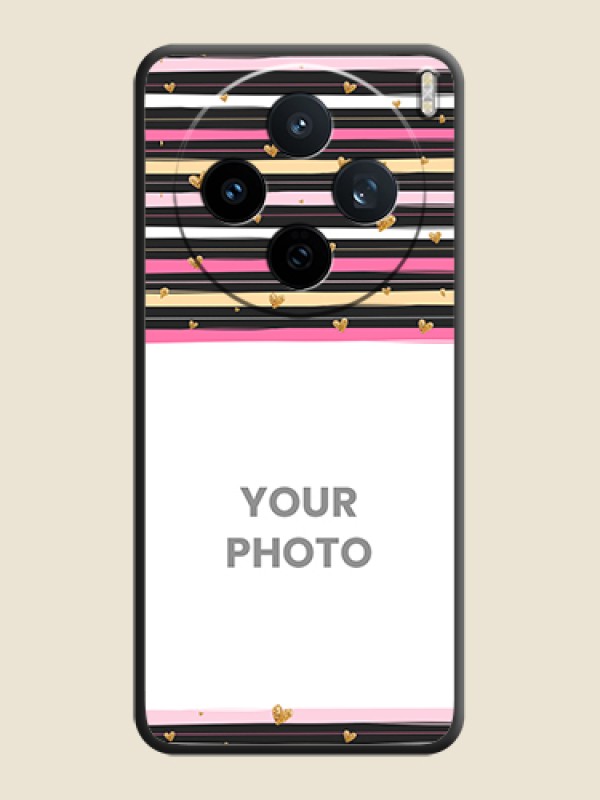 Custom Multicolor Lines and Golden Love Symbols Design on Photo On Space Black Custom Soft Matte Mobile Back Cover - Vivo X200T 5G - alternate view