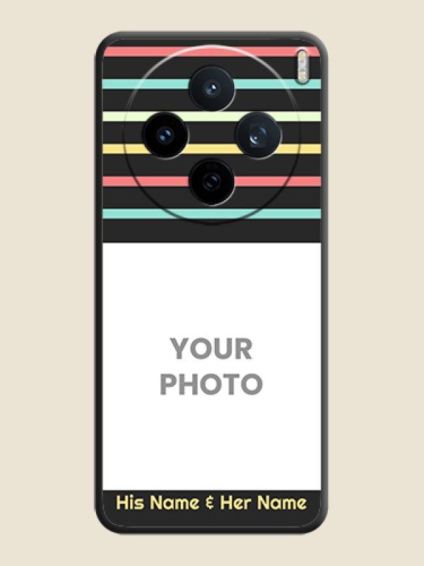Custom Color Stripes with Photo and Text on Photo On Space Black Custom Soft Matte Mobile Back Cover - Vivo X200T 5G - alternate view