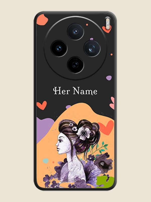 Custom Namecase For Her With Fancy Lady Image On Space Black Custom Soft Matte Mobile Back Cover - Vivo X200T 5G - alternate view