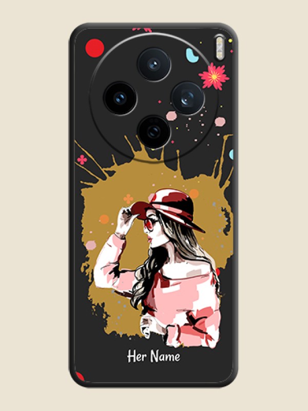 Custom Mordern Lady With Color Splash Background With Custom Text On Space Black Custom Soft Matte Mobile Back Cover - Vivo X200T 5G - alternate view
