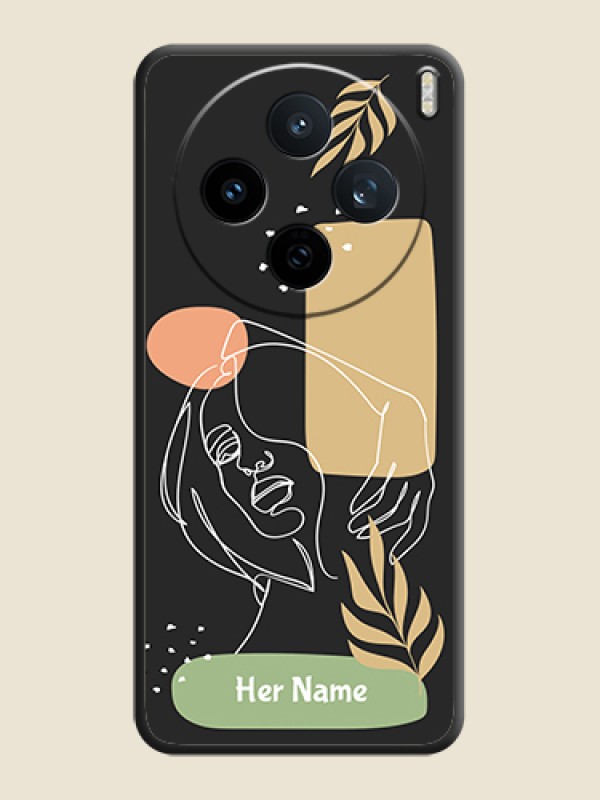 Custom Custom Text With Line Art Of Women & Leaves Design On Space Black Custom Soft Matte Mobile Back Cover - Vivo X200T 5G - alternate view