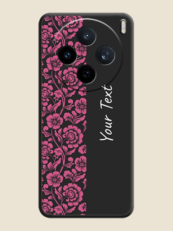 Custom Pink Floral Pattern Design With Custom Text On Space Black Custom Soft Matte Mobile Back Cover - Vivo X200T 5G - alternate view