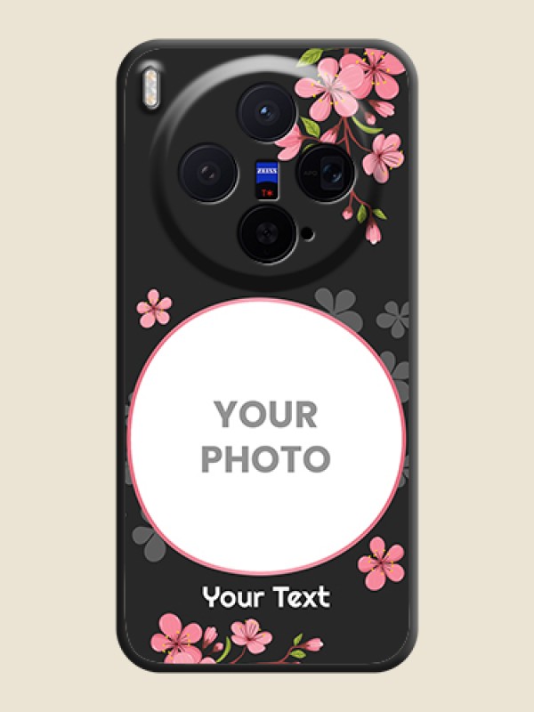 Custom Round Image with Pink Color Floral Design on Photo On Space Black Custom Soft Matte Mobile Back Cover - Vivo X300 5G - alternate view
