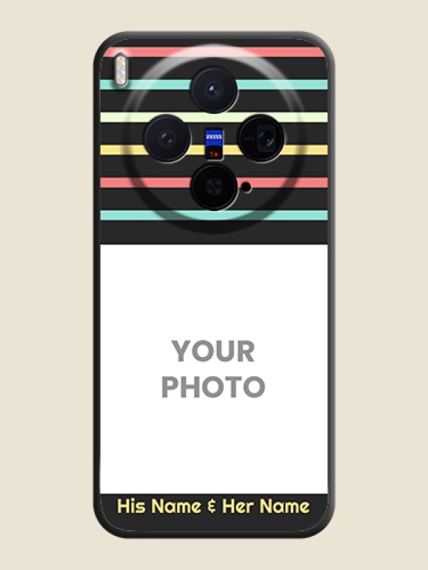 Custom Color Stripes with Photo and Text on Photo On Space Black Custom Soft Matte Mobile Back Cover - Vivo X300 5G - alternate view
