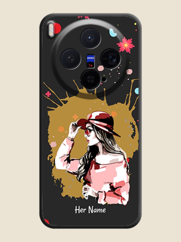 Custom Mordern Lady With Color Splash Background With Custom Text On Space Black Custom Soft Matte Mobile Back Cover - Vivo X300 5G - alternate view