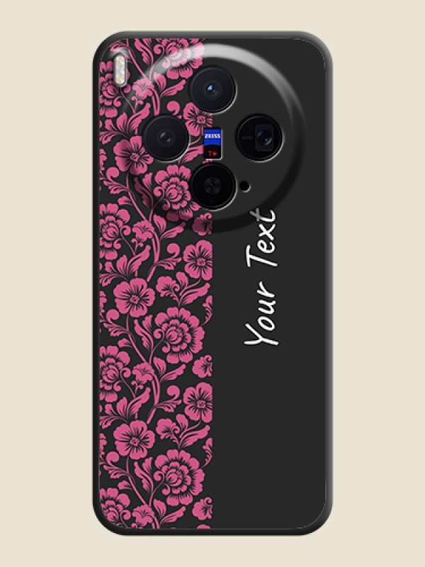 Custom Pink Floral Pattern Design With Custom Text On Space Black Custom Soft Matte Mobile Back Cover - Vivo X300 5G - alternate view